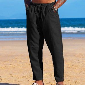 Men’s Black Cotton pants drawstring harem pants casual loose 3XL Coofandy